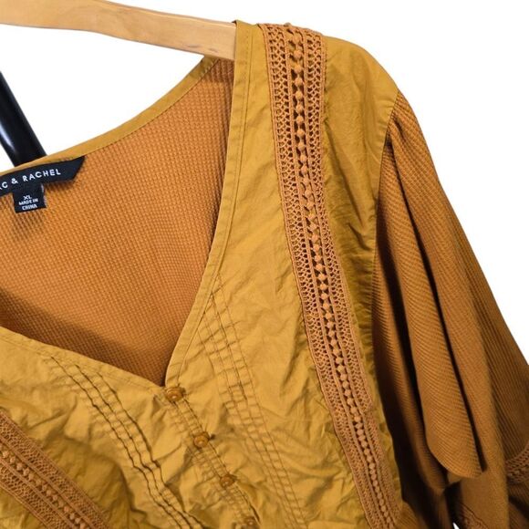 Zac & Rachel Yellow Puff Sleeve Ruched Blouse - Picture 6 of 7